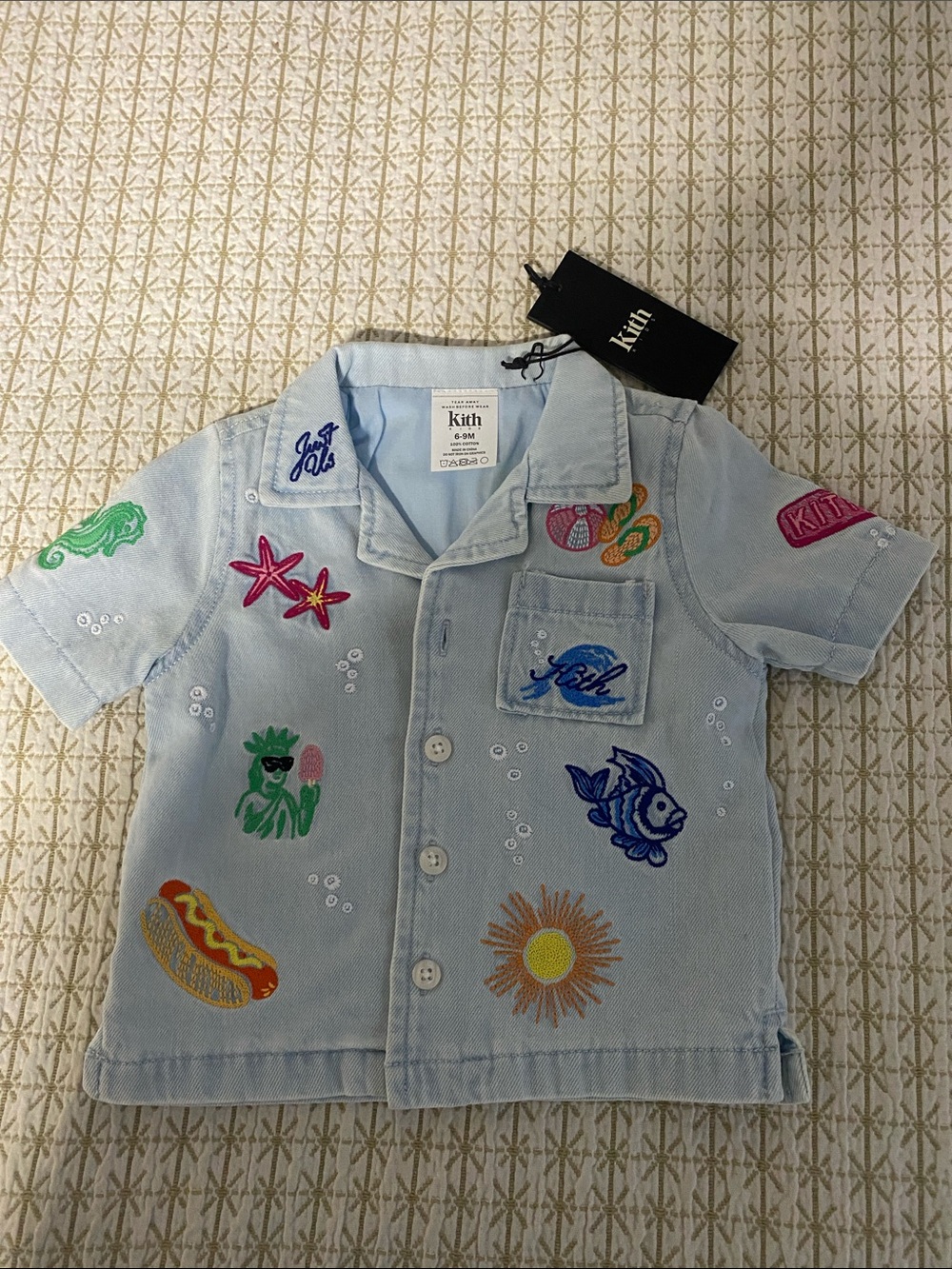 Kith Light Blue Embroidered Kids Jean Jacket with Colorful Patches